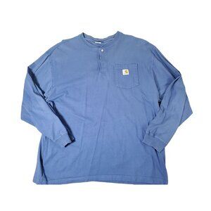 Carhartt Mens Blue Long Sleeve Henley‎ Shirt 2XL 100% Cotton